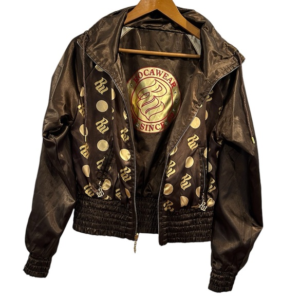 RocawearVintage Urban Brown Satin Reversible Full Zip Bomber Jacket Size Medium - Picture 1 of 11